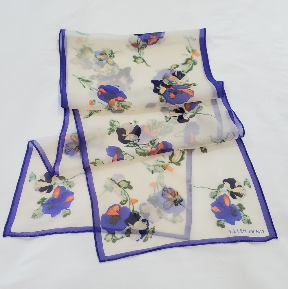 Vintage Ellen Tracy Sheer Floral Multicolor  Rectagle Scarf